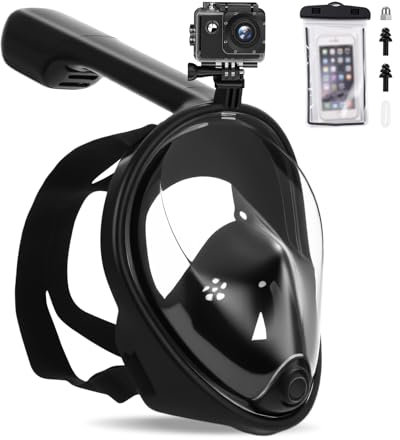 Goxiry Schnorchelmaske Kinder 180° Sicht Vollgesichtsmaske Anti-Beschlag Wasserdicht Tauchmaske Sportkameras Kompatible Tauchermaske für Schwimmen, Tauchen