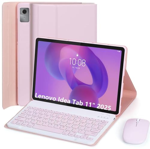 EHLCYS Funda con Teclado para Lenovo Idea Tab 11 Pulgadas 2025 Modelos (TB-336ZU/TB-336FU), Español Ñ Teclado Inalámbrico Bluetooth Desmontable, Funda Ultrafina Multiángulo con Ratón,Rosado