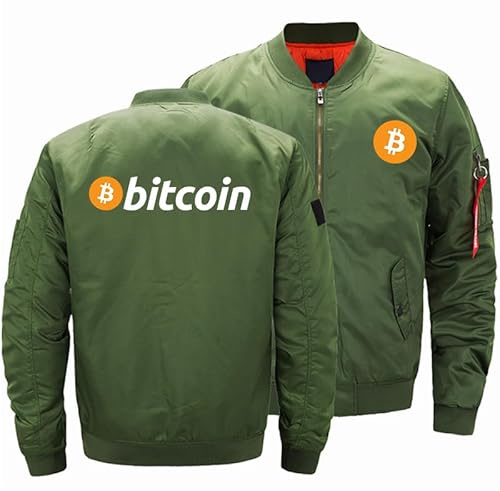 WDOZHGF Baseballjacka för män med ståkrage i klassisk Bitcoin-pilotstil (BTC) sportiga fritidskläder med lång ärm, Färg: grön, 4XL