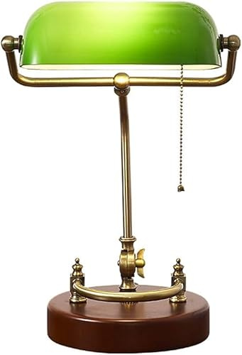 Bordslampa retro stil skrivbordslampa/bankers/kontorslampa med grön glasskugga, dragomkopplare och solid bas, ljuskrona