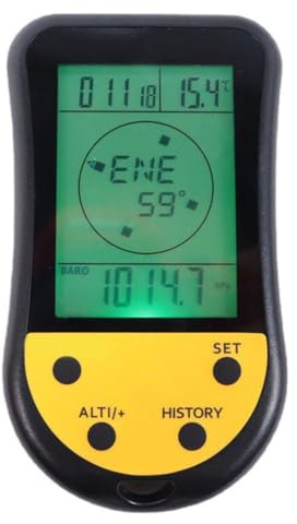 Altímetro digital electrónico LCD retroiluminado barómetro termómetro 140 x 70 x 30 mm 39 sets plástico electrónico digital apto para exteriores