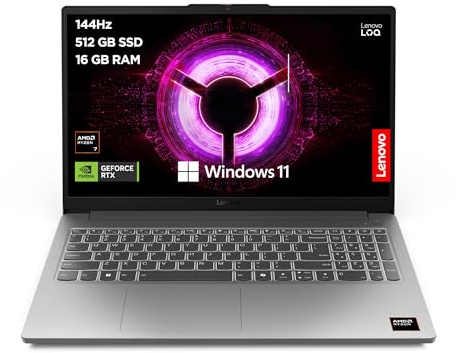 Lenovo LOQ Essential | 15.6 inch Full HD Gaming Laptop | AMD Ryzen 7 7735HS | NVIDIA GeForce RTX 3050 | 144Hz | 16 GB RAM | 512 GB SSD | Wi-Fi 6 | Windows 11 Home | Non-backlit Keyboard | Luna Grey