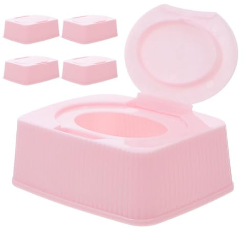 SECFOU Dispensador de Toallitas Húmedas Diseño Infantil y Práctico para Bebés con Tapa Abatible, Caja Organizadora de Pp Rosa 5 Piezas para