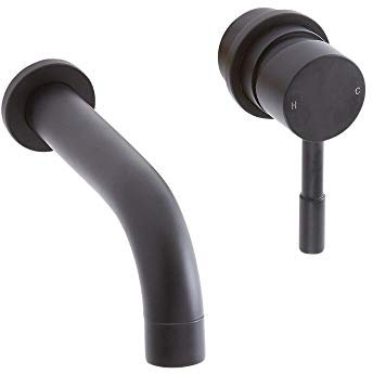 Milano Nero Modern Wall Mounted Mono Bathroom Basin Mixer Tap Lever Handle - Black