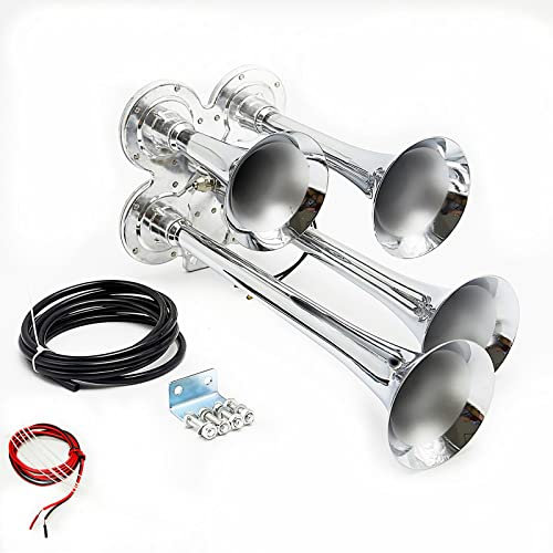 YIYIDA Car Horn Autohupe Silber LKW Hupe Horn 12V Lufthorn Lautsprechermagnetventil Air Horn Autohupe für 12V Auto LKW trainiert Boote mit