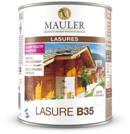 MAULER Lasure bois Châtaignier 1L satiné - Glycéro ne pèle pas, ne s'écaille pas. Résines alkydes à l'huile : très haute durabilité & sans coulure, qualité PRO B35