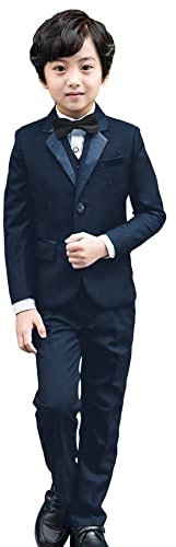 LOLANTA Jungen Smoking Schwarz Jungen Anzug,Page Boy Anzüge Kinder Hochzeit Passt (158-164, Marine，Etikettengröße 160)