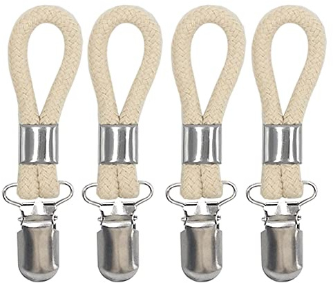 Kirmoo Tea Towel Clips for Hanging with Loop Cotton Metal Cloth Hook Clip Hangers for Home Storage Kitchen Towel Hooks Holder Beige-Set of 4 (4)