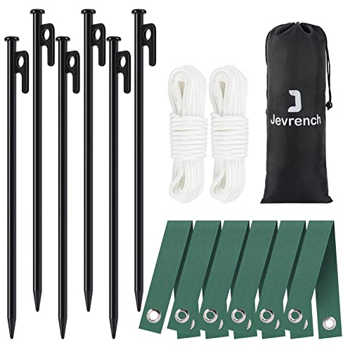 Jevrench 6 st kraftiga träpinnar kit, svarta moderna trädgårdsinsatser, legerat stål, 30 cm längd, 28 cm bredd