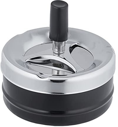 Relaxdays Aschenbecher mit Drehdeckel, Metall, Kunststoff, draußen & drinnen, Ø 9,5 cm, Drehaschenbecher, Silber/schwarz