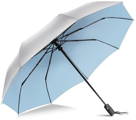 ZOMAKE Sonnenschirm,UPF 50+UV Schutz Regenschirm,Automatik Auf und Zu Umbrella,Silberbeschichtung schirm Klein,taschenschirm faltbar,kompakt für Damen Herren und Familie(Silber Hellblau)