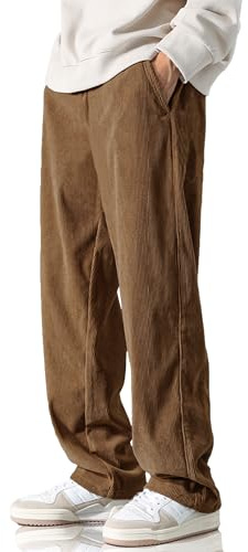 HOTake Men's Casual Corduroy Pants Vintage Drawstring Baggy Sweatpants Wide Leg L(36) Brown