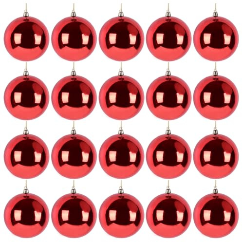 20 st julgran julgranskulor bollar prydnader hängande dekorationer okrossbara (röd glansig, 6 cm)