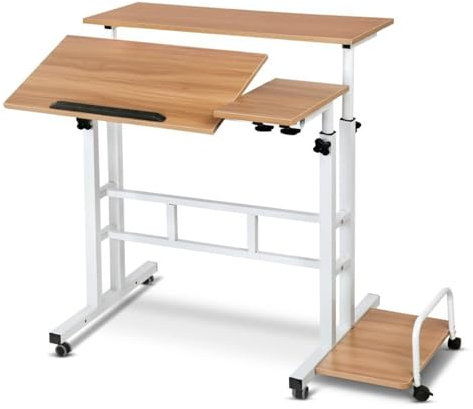 Escritorio De Pie O Sentado Con Estación De Trabajo De Altura Ajustable, Escritorio De Pie Móvil, Con Soporte De Torre Para Computadora, Soporte Portátil Para Computadora Portátil(Pear)