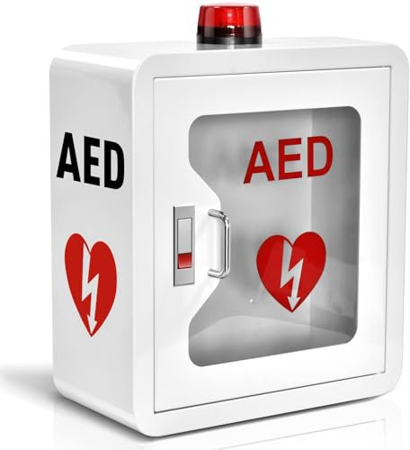 COUCHO Armoire AED, Premiers Secours, défibrillateur AED, Armoire de Rangement Murale avec Alarme, Serrure, boîte de Rangement pour défibrillateur Cardiaque pour la Maison et Le Bureau(Round Corner)