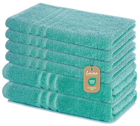 Lavea 6-teiliges Handtuchset aus 100% Baumwolle – Türkis, 4 Handtücher 50x100 cm & 2 Duschtücher 70x140 cm – Weich, saugstark & Oeko-TEX Zertifiziert – Flauschiges Badehandtuch Set für Bad & Gäste