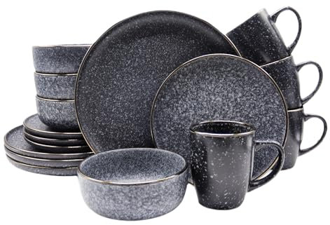 HOMD 16-Pieces Stoneware Dinnerware Set, Dinner Set, Kitchen Dinnerware Ceramic Crockery Set, Dinner Service Set for 4, Include Dinner Plate, Dessert Plate, Cereal Bowl and Mug. (Dark Blue)
