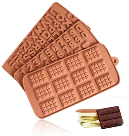 HABNI (Silicona) 3 Piezas Juego de Moldes de Chocolate, Símbolo de Feliz Cumpleaños Moldes para Pastel Galleta Caramelo Fondant Decoración, Gofre Alfanumérico (Color Chocolate)
