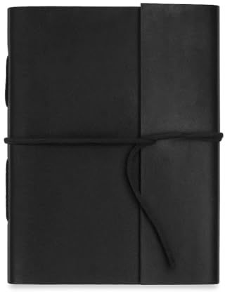 CamelFibre Journals Handmade Black Leather Journal Notebook with Unlined Paper, Vintage Leather Travel Diary/Notepad for Women Men (4 x 6 Inches)