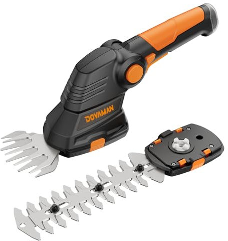 DOVAMAN GS03A 2 en 1 Cisaille Électrique, Charge Rapide de 80 Min, Poignée à 3 Positions, 2 Lames Interchangeables, Cisaille à Gazon sans Fil Portable 7,2V pour Couper l'herbe