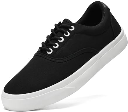 Mens Canvas Shoes Low Top Sneaker Casual Trainers Lace Up Thick Sole Breathable Fashion Plimsolls Pumps Tennis Shoes for Men(Black 283)
