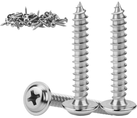 KGGZKG 60 Pcs Pan Head Screws M4x25x8.5mm Phillips Wafer Head 304 Stainless Steel Wood Screws Self Tapping Screws Multi Purpose Round Dome Head with Washer for Construction Hardware Silver