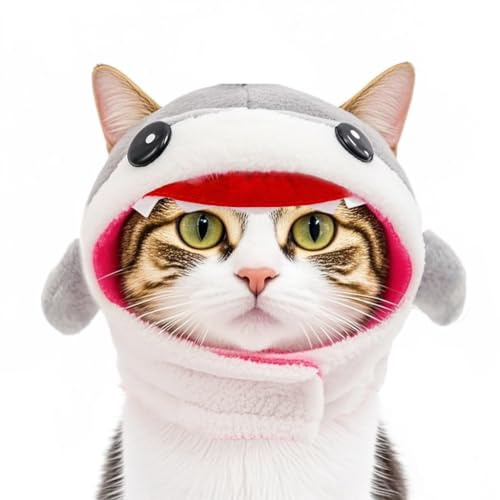 Copertura per la testa dell'animale domestico, con orecchie da coniglio, cappello protettivo per gatti e cani di piccola taglia (squalo, S)