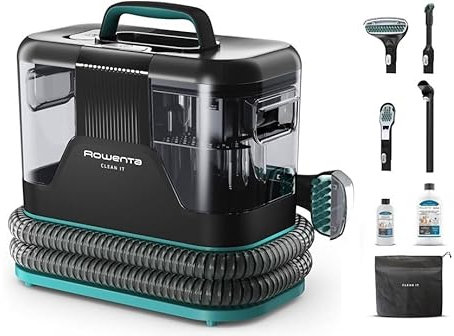 Bundle of Rowenta, Clean it, Shampouineuse, Détacheur nettoyeur de tache, Rapide et facile, 750W, IN5020F0, Bleu/Noir + Clean It Solution, Solution nettoyante tissus et taches d’Animaux, 1L XD5320F0