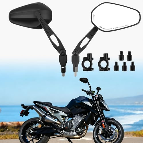 DREAMIZER Retrovisores Moto Homologados E9, 7/8 22 mm Espejo Plegable Motocicleta, Espejo Lateral con tornillos M8 M10 Compatible con Yamaha Honda Kawasaki Suzuki Benelli Scooter Street Bike