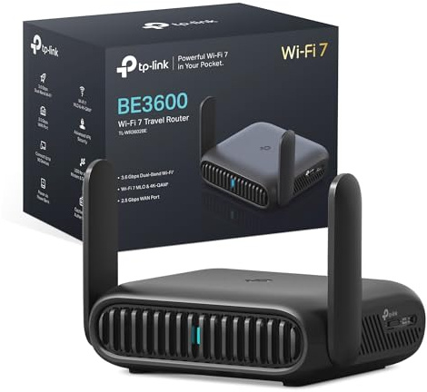 TP-Link TL-WR3602BE Routeur WiFi 7 Portable BE3600 Dual Band, 2,5G + Gigabit, VPN/WireGuard, Type-C, Mode Hotspot/AP/Extender/Client, Alimenté par Power Bank, 2 antennes, Maison/Voyage