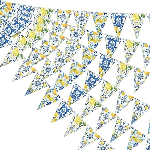Banderines Decorativos de Limón, 6 Cadenas de Banderines Triangulares de 3m, Ideal para Fiestas de Verano, Bodas y Cumpleaños