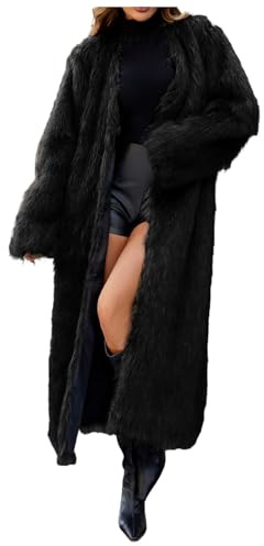 Generisch Manteau en fourrure pour femme - Couleur unie - Veste en fausse fourrure - Grandes tailles - Col en V - Manteau long thermique - Automne - Hiver - Veste en peluche à manches longues
