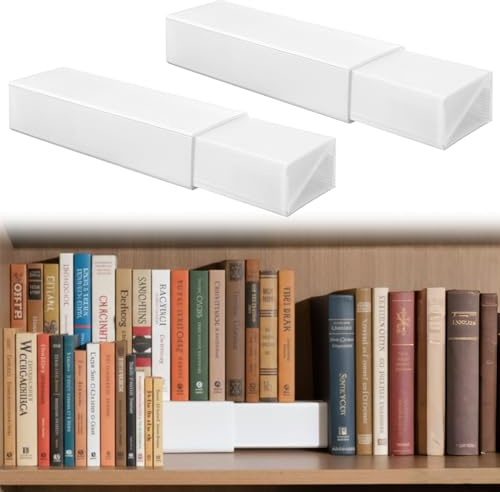 Thyle 2 set di alzate per libreria, 2 livelli, in polipropilene assemblato, per libri e collezioni, espositore salvaspazio per libri, manga, DVD, CD (bianco)