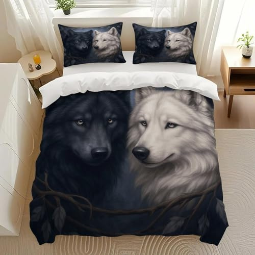 UQGXUQYB Wolf Duo Harmony Bedding Comforter Sets Bedding Set 3 Pieces (1 Duvet Cover 2 Pillowcases) with Zipper Closure Lightweight