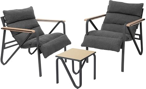 ML-Design trädgårdsmöbelset 3 delar antracitgrå med 2 stolar och bord inklusive bekväma sittdynor väderbeständiga Bistro-set stålstativ loungemöbler balkongmöbler för terrass trädgård och balkong