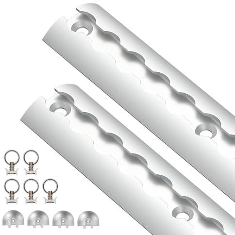 Airlineskena 2 x 1 m, silver halvbrund, aluminium lastskena med hål, lastsäkring med 5 lastöglor och 4 ändkåpor för lastbilar och husbilar
