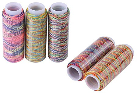 Set di Fili Multicolori Poliestere da 5 Pezzi 110m, Rocchetti di Filo da Ricamo e da Cucito Sfumato Colore per Cucito Manuale e a Macchina