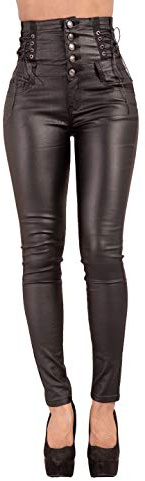 Lusty Chic Women High Waisted Faux Leather Look Trousers Stretchy, Skinny Fit, Ideal for Stylish UK Ladies (L, Black)