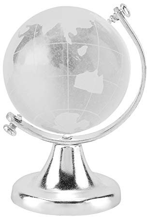 Tiiyee Mappamondo Cristallo, Rotonda Globo Mappa Del Mondo Decorativa In Vetro Mini Globe Decor World Terra Di Cristallo Vintage Per Office Artigianato D'arte Ornamento da Tavolino Palla Argento