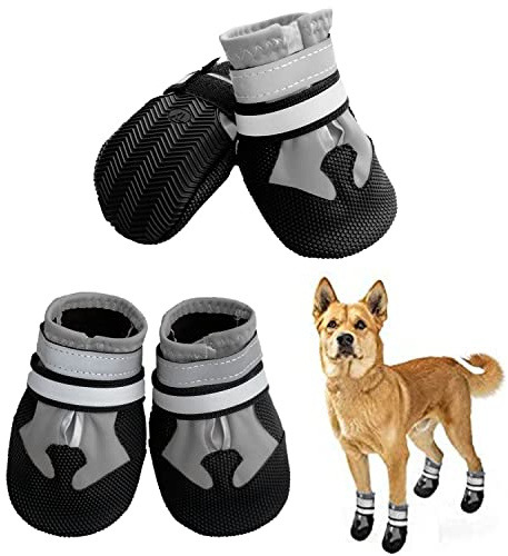 NeuWee 4 pcs Bottes Chien, Chaussures pour Chien Imperméables avec Sangles Réfléchissantes, Antidérapante Protecteurs de Pattes Chaussures pour Chiens de Taille Petit Moyenne Grande (M, Gris)