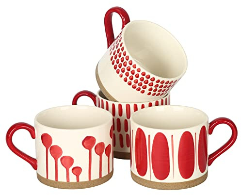Koja 16 oz Premium Hand Painted Porcelain Ceramic Mug Set, Large Coffee & Tea Mugs, Elegant Decorative Durable Stoneware Microwave Safe Drinkware for Home Kitchen, 4-Pack