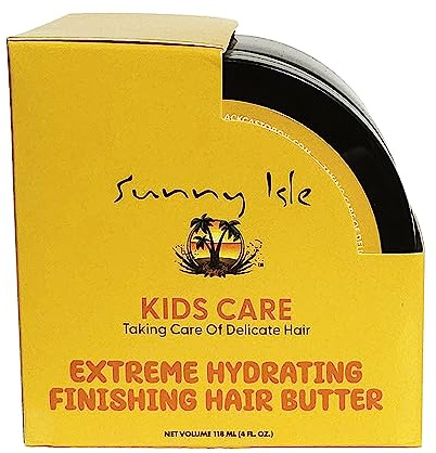Sunny Isle Kids Care Extreme Hydrating Finishing Hair Butter 4oz | Gentle Care Formula for Daily Use | Promotes Softer, Smoother Hair | Frizz & Flyaway Control