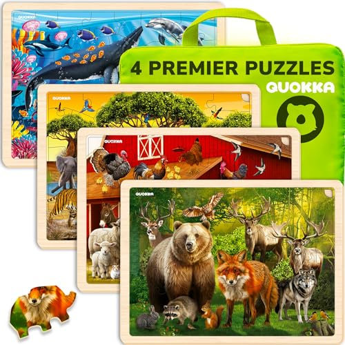 QUOKKA Spielzeug Puzzle ab 3 4 5 Jahre - 4x48 Holzpuzzle Spiele für Kinder - Geschenk Kinderspielzeug für Mädchen and Junge ab 6 7 mit Realistische Tiere