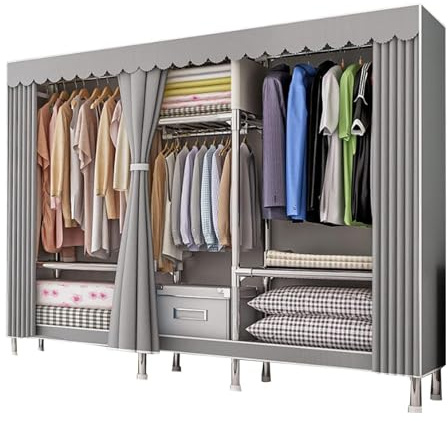 Dictstarst Armadio In Stoffa, Armadio Richiudibile Cabina Salvaspazio Guardaroba Non Tessuto Appendiabiti In Tessuto 207x46x173cm (Grigio)