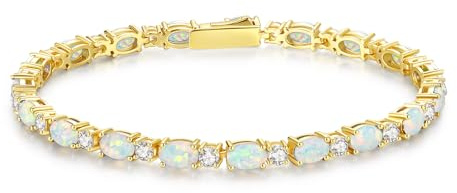 FANCIME Opal Tennis Bracelet, 14K Gold Plated October Birthstone Tennis Bracelets for Women, Fine Jewellery Mothers Day Christmas Birthday Gift for Women Girls