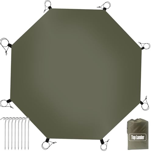 Top Lander Octagonal Camping Groundsheet, 3.8x3.8m Waterproof Tent Footprint for Tipi Tent, Heavy Duty 210D Oxford Tarp with Elastic Straps & Stakes, Multi-Purpose Mat for Picnic, Hiking & Festival