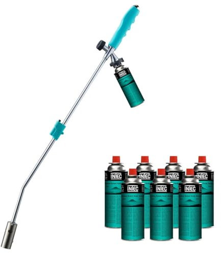 KZ GARDEN - Désherbeur thermique Chalumeau gaz pour cartouche jetable butane camping + 8 cartouches