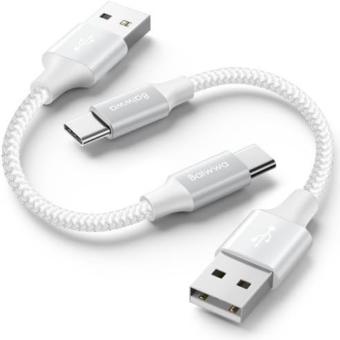 Short USB C Cable 30CM, 2-Pack Nylon USB to USBC Cable Short 3.1A Fast Charging for Samsung Galaxy S/A Series, for iPhone 15 16, Switch -White