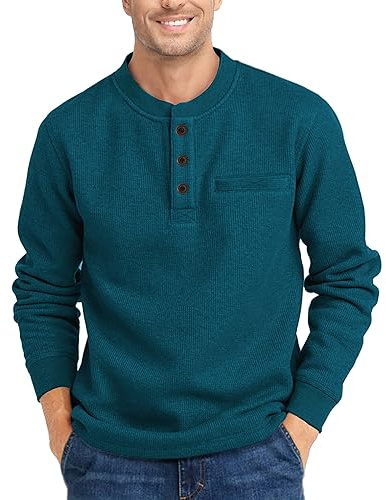 SPEEDRUN Camisetas Manga Larga Hombre Henley Shirt Men Long Sleeve Camisas con Botones T-Shirt Ajustada Basicas Sport Casual Silm Fit