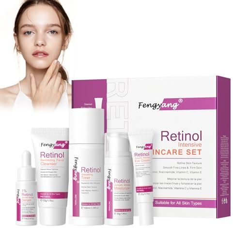Fengyang® Set De 5 Piezas Retinol Skin Care, Set De Cuidado De La Piel, Cuidado Facial Mujer Kit Regalo, Kit De Viaje Esencial Para El Cuidado De La Piel